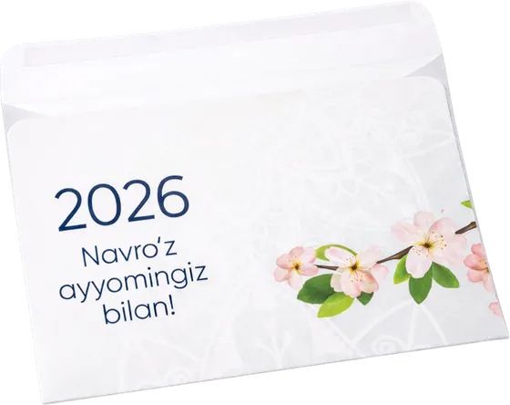 Конверт «2026 Navro‘z ayyomingiz bilan!» — пример нашей печати