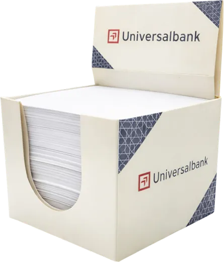 Кубарик Universalbank в коробке — пример нашей печати
