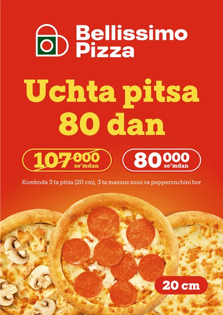 Постер Bellissimo Pizza — Uchta pitsa — пример нашей печати