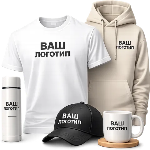 Футболка, худи, кепка, термос и кружка с логотипом — пример нашей печати